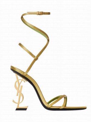 Saint Laurent Women's Opyum Sandals In Satin Crepe Dark Green