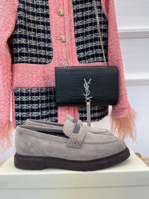 Brunello Cucinelli Beaded Almond Toe Penny Loafers Gray