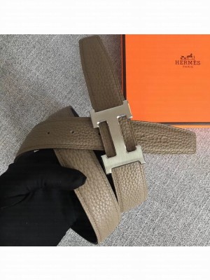 Hermes Width 3.2cm Reversible Leather Constance H Buckle Belt Etoupe/Silver