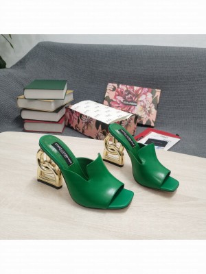DOLCE & GABBANA Heel 10.5CM CALFSKIN LEATHER MULE GREEN 2022