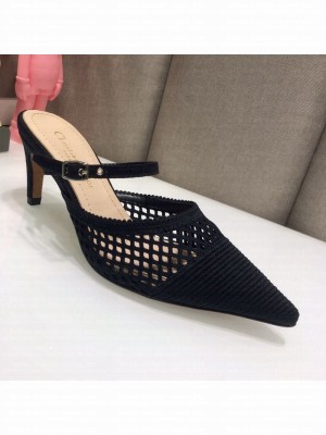 Dior D-Choc Heel Mules in Black Mesh Embroidery Spring/Summer 2021 Collection