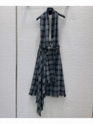 Christian Dior Women's Plaid Mid-length Draped Dress Black