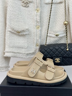 Chanel Crystal CC Lazy Slippers 2024 Beige