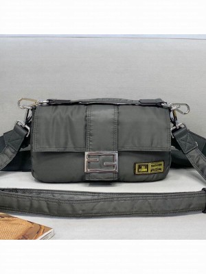 Fendi Men's Baguette Porter Nylon Medium Shoulder Bag/Belt Bag Grey  2021 Collection