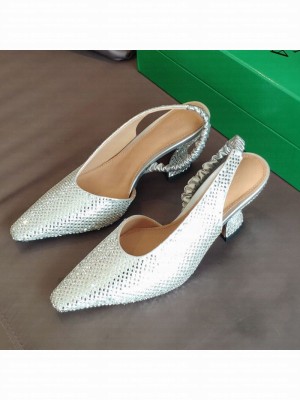 Bottega Veneta Almond Metallic Slingback Pumps Silver  2021 Collection