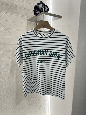 Christian Dior T-Shirt Navy Blue and White D-Stripes Cotton Jersey