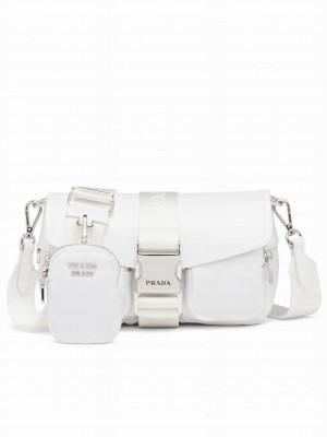 Prada Pocket Nylon And Brushed Leather Bag 1BA896 Cream