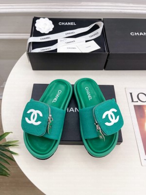 Chanel Canvas Pillow Slides Sandal with Zip Pouch Green 2025