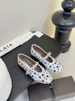 Alaïa BALLET FLATS IN VIENNE LAMBSKIN WITH EYELETS WHITE/SLIVER