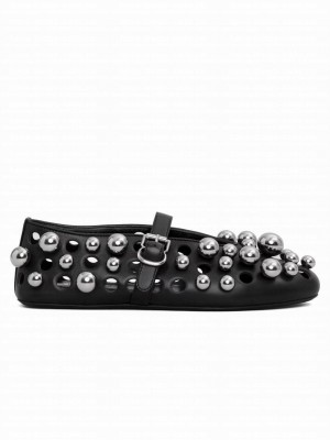 Alaia Women's Ballet Flats With Spheres On Lambskin Black