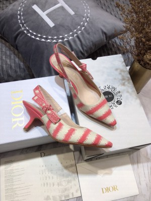 Dior J'Adior Slingback Pumps 6.5cm in Pink D-Stripes Embroidery 2021 Collection 
