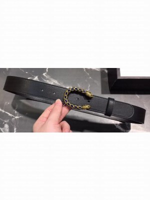 Gucci Width 3.5cm Leather Belt Black with Blue Crystal Dionysus Buckle
