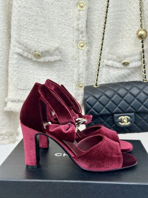 Chanel Velvet, Metal Burgundy G46019 Sandals 2025 