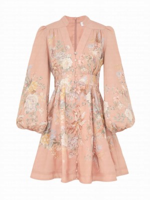 Zimmermann Women's Tallow Plunge Mini Dress Peachblow