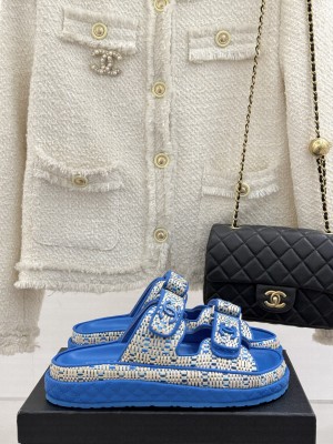 Chanel Velcro Dad Slide Sandals Blue 2025