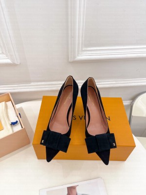 Louis Vuitton Blossom Pumps with Bow 6/8cm in Suede Black 2023