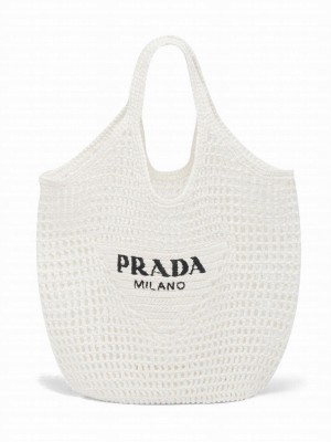 Prada Raffia Tote Bag Cream
