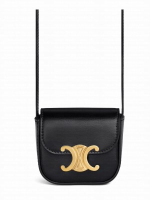 Celine Mini Triomphe In Shiny Calfskin Black