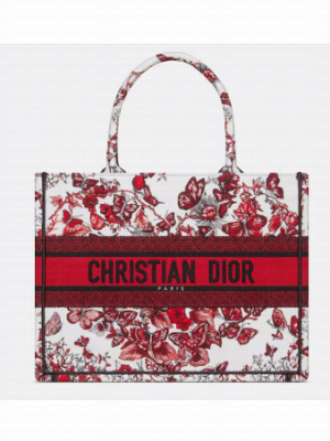 Medium Dior Book Tote White and Red Le Coeur des Papillons Embroidery M1296ZESJ