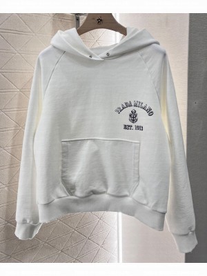 Prada Women's Cotton Fleece Hoodie Cream