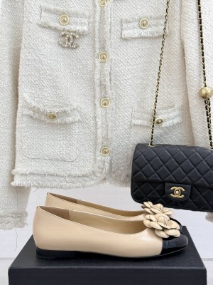 Chanel Lambskin Ballet Flats with Camellia Bloom Charm Beige 2025