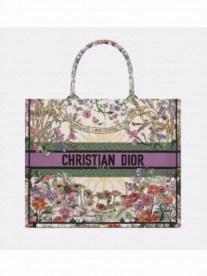 Large Dior Book Tote Ecru Multicolor Dior 4 Saisons Ete Soleil Embroidery M1286ZE