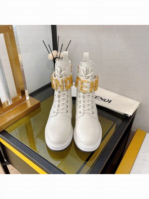 FENDI Fendigraphy white leather biker boots