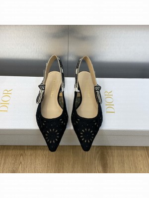 Dior J'Adior Slingback Flat in Black Canvas Embroidered with Saint-Gall Motif 2023
