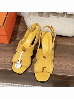 Hermes Women's Elbe 60 Sandal Yellow suede goatskin