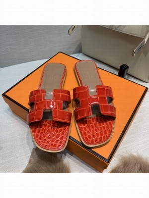 Hermes Oran Flat slippers with Stone pattern Red 075 2021 Collection