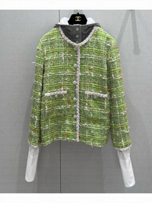 Chanel Women's Tweed Hooded Jacket Green