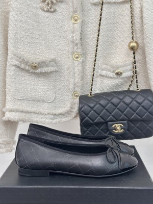 Chanel Ballet Flats 9cm Printed Lambskin & Patent Calfskin Black 2025