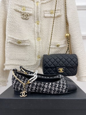 Chanel Tweed Ballerinas with Pearls G38986 Black 2023 Collection