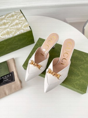 Gucci Women's lambskin with Chain 75mm Mule White 2021 Collection