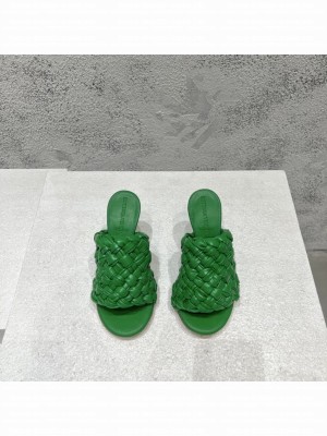 BOTTEGA VENETA Dot Wave 9cm Lambskin Intreccio pleated leather Mules Sandals Green 2022 Collection