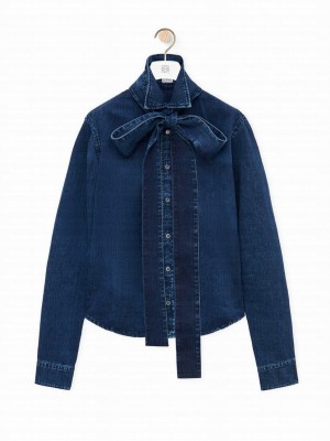 Loewe Women's Bow Shirt In Denim Dark Blue
