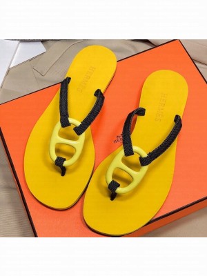 Hermes Kala Nera Chaine D'ancre Flip Flops Thongs Sandals Yellow