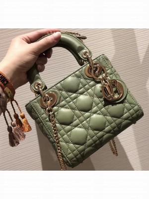 Lady Dior Mini Bag in Cannage with Chain Green