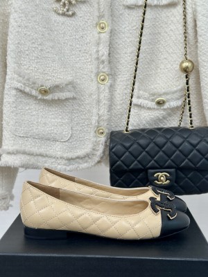 Chanel Women's Quilted Lambskin Leather Flat Beige