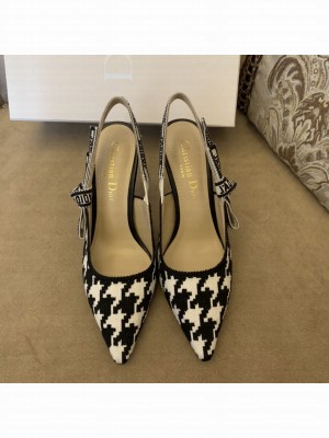 Dior J'Adior Slingback Pumps 9.5cm in Cotton Embroidery with Micro Houndstooth Black/White 2022 Collection