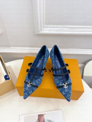 Louis Vuitton 5.5cm Patent calf leather 6AM Pumps Monogram Denim Blue 2025