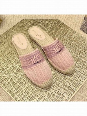 Dior Granville Espadrille Mules in Metallic Thread Embroidered Cotton Pink Spring/Summer 2021 Collection