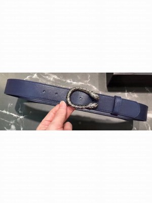 Gucci Width 3.5cm Leather Belt Navy Blue with Dionysus Buckle