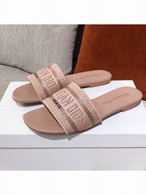 Dior Dway Embroidered Cotton Flat Slide Sandals Light Pink Spring/Summer 2021 Collection
