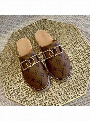 Louis Vuitton Monogram Reverse Canvas Espadrille Flat Mules with Rectangle LV Buckle 2021 Collection