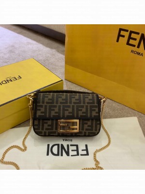 Fendi FF Fabric Mini Baguette Bag Brown/Black  2021 Collection