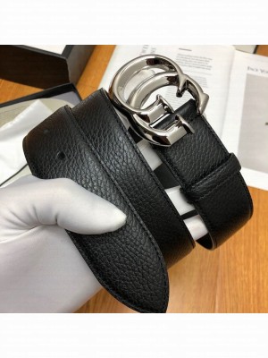 Gucci Grained Calfskin Belt 38mm with GG Buckle Black/Silver  Collection