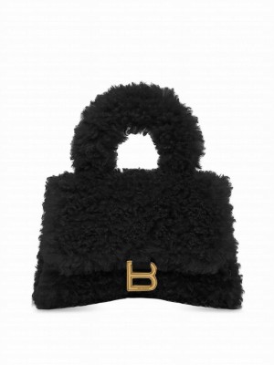 Balenciaga Furry Hourglass XS Handbag With Strap Black