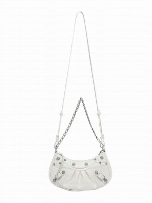 Balenciaga Le Cagole Mini Purse With Chain Crocodile Embossed White
