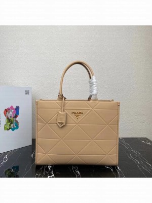 Prada Large leather Prada Symbole bag with topstitching 1BA377 Sand Beige
